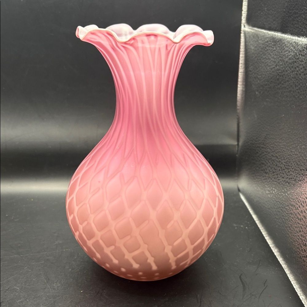 Antique Victorian Mother of Pearl Satin Cased Art Glass Vase